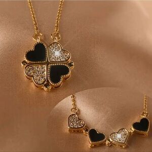 Elegant Adjustable Gold-Tone Diamond Heart Pendant Necklace
